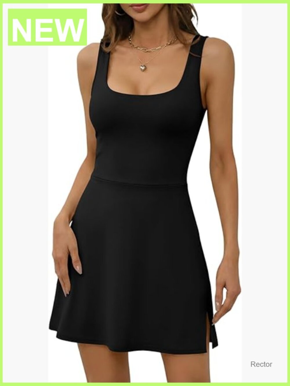 Athletic Mini Dress with Shorts Sleeveless Square Neck Bodycon Workout Tennis